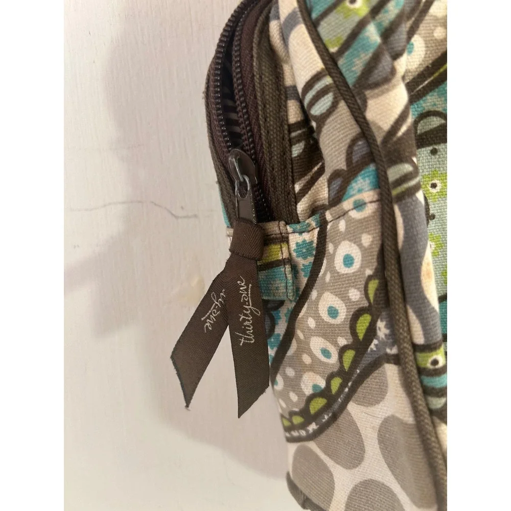 Thirty-One Paisley Heart Canvas Tote Bag Small Teal Green Monogram C Womens